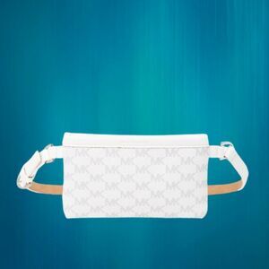 4/$100 Michael Kors Signature Logo White Leather Belt Bag